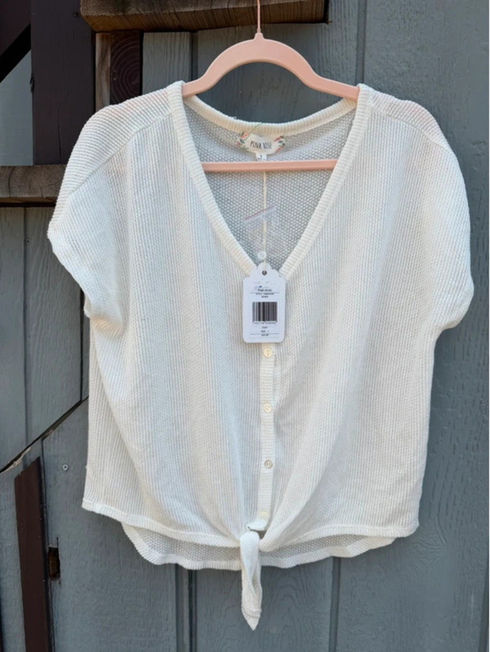NWT Pink Rose Tie -front Top